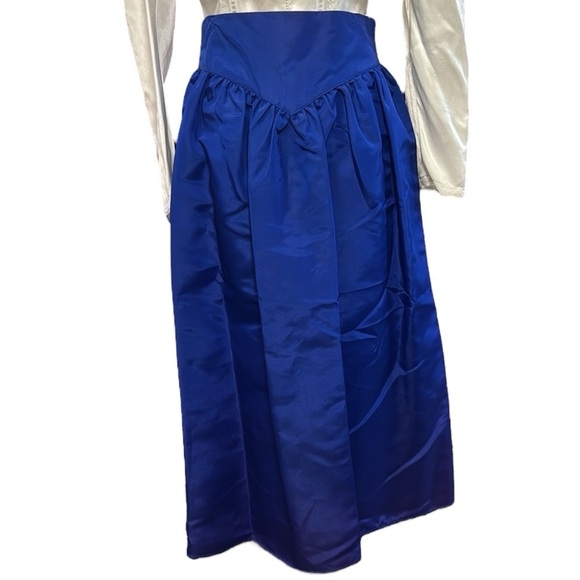 Vintage 80s Gunne Sax Blue Midi A-Line Pleated Taffeta Skirt size 7 or small - Picture 1 of 14